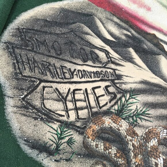 Vintage 90’s Harley Davidson Green RARE Side Winder Snake Crewneck Size Large - Picture 5 of 10